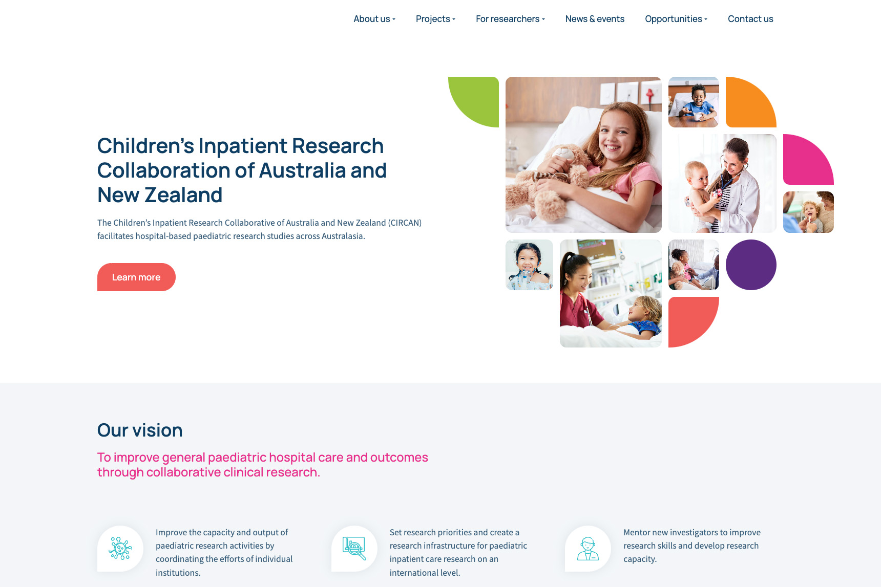 Screengrab of the Children’s Inpatient Research Collaboration of Australia and New Zealand website homepage