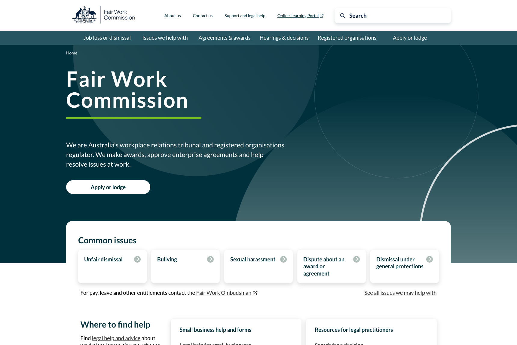 Screengrab of the Fairwork Commission website homepage.