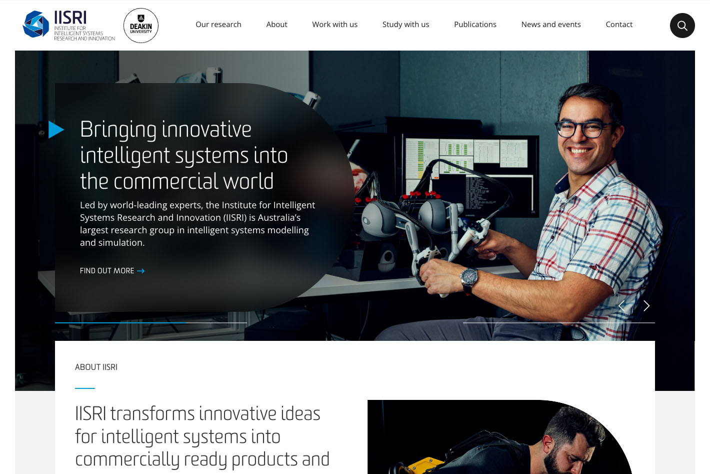 Screengrab of he Institute of Intelligent Systems Research & Innovation website homepage.