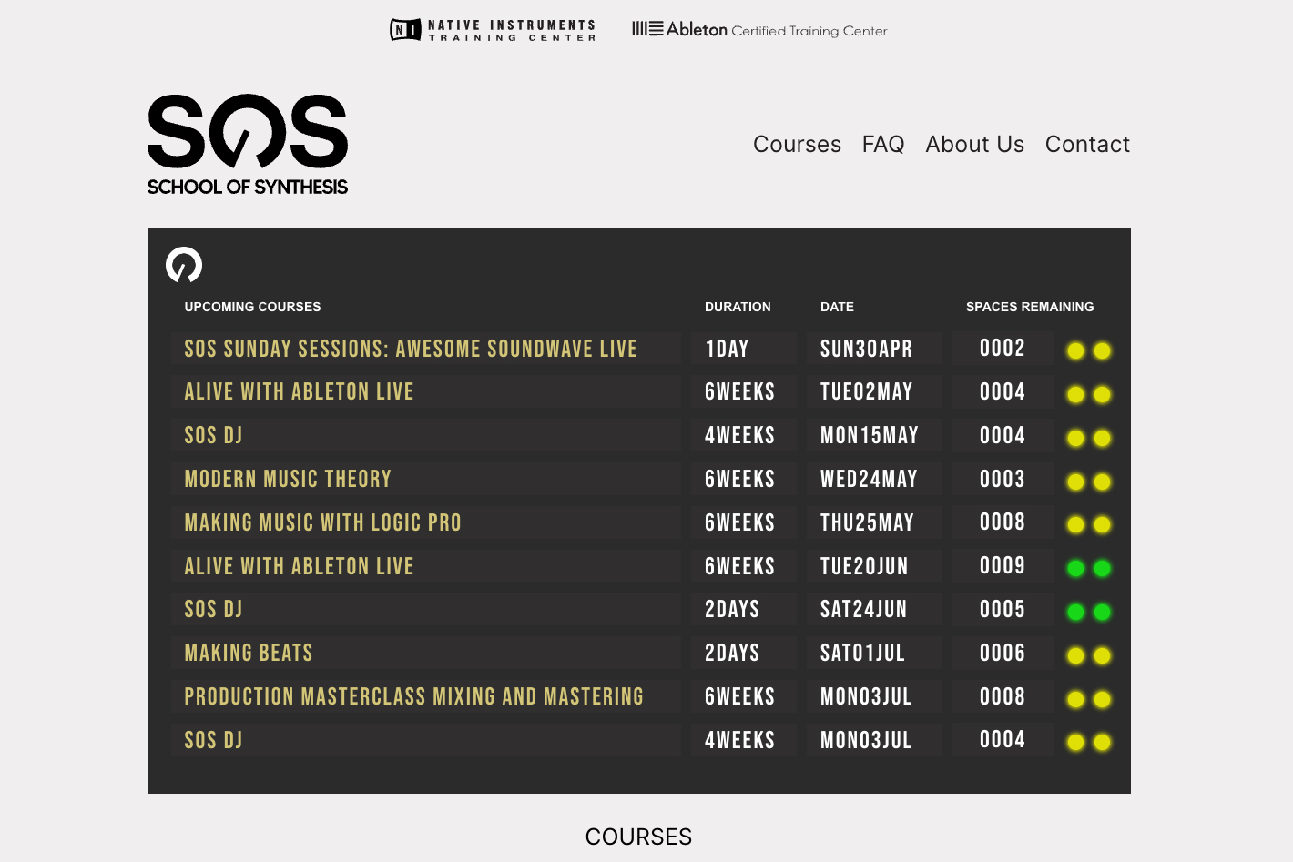Screengrab of the School of Synthesis website homepage.